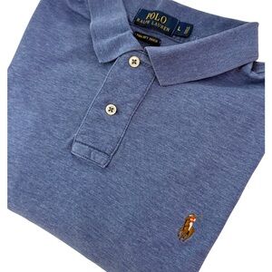 Polo by Ralph Lauren Men's Heather Blue Polo Shirt Pima Soft Touch Size L